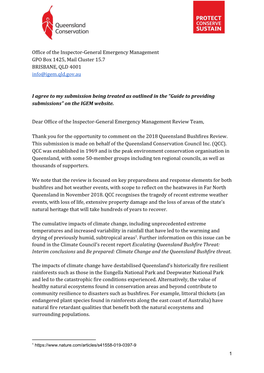 Office of the Inspector-General Emergency Management GPO Box 1425, Mail Cluster 15.7 BRISBANE, QLD 4001 Info@Igem.Qld.Gov.Au