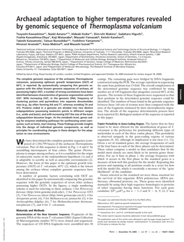 Archaeal Adaptation to Higher Temperatures Revealed by Genomic Sequence of Thermoplasma Volcanium