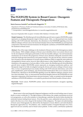 The FGF/FGFR System in Breast Cancer: Oncogenic Features and Therapeutic Perspectives