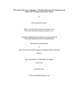 “The Times They Are A-Changin'”: Flexible Meter and Text Expression in 1960S and 70S Singer-Songwriter Music by Nancy Eliz