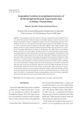 Geographical Variations in Morphological Characters of the Fluvial Eight-Barbel Loach, Nagare-Hotoke-Dojo (Cobitidae: Nemacheilinae)