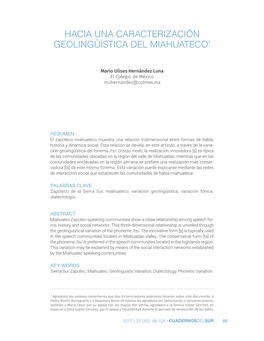 Hacia Una Caracterización Geolingüística Del Miahuateco1