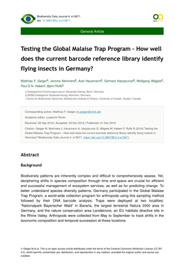 Testing the Global Malaise Trap Program – How Well Does the Current Barcode Reference Library Identify Flying Insects in Germany?