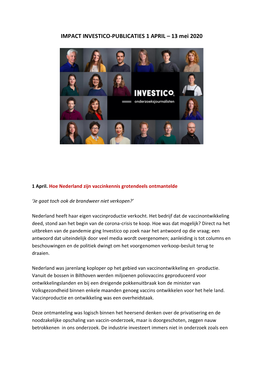 IMPACT INVESTICO-PUBLICATIES 1 APRIL – 13 Mei 2020