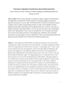 Chromatic Adaptation Transform by Spectral Reconstruction Scott A