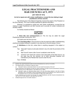 Legal Practitioners and Bar Councils Act, 1973