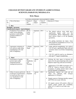 College of Post Graduate Studies in Agricultural Sciences, Barapani, Meghalaya