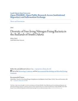 Diversity of Free-Living Nitrogen Fixing Bacteria in the Badlands of South Dakota Bibha Dahal South Dakota State University