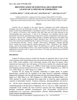 Identification of Essential Oils from the Leaves of 11 Species of Eriobotrya