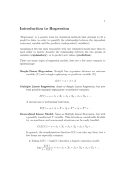 Simple Linear Regression: Straight Line Regression Between an Outcome Variable (Y ) and a Single Explanatory Or Predictor Variable (X)