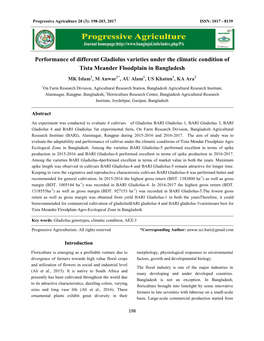 Performance of Different Gladiolus Varieties Under the Climatic Condition of Tista Meander Floodplain in Bangladesh