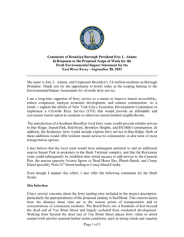 Page 1 of 3 Comments of Brooklyn Borough President Eric L. Adams In