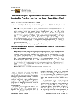 Genetic Variability in Oligosarcus Paranensis (Teleostei: Characiformes) from the São Francisco River, Ivaí River Basin – Paraná State, Brazil