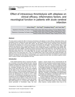 Effect of Intravenous Thrombolysis with Alteplase on Clinical Efficacy