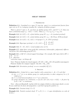 SHEAF THEORY 1. Presheaves Definition 1.1. a Presheaf on A