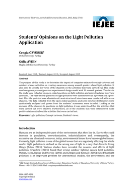 Students' Opinions on the Light Pollution Application