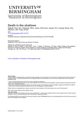 Death in the Shallows the Record of Permo-Triassic Mass Extinction In