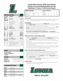 Loyola Men's Soccer 2021 Game Notes Loyola (1-0-0) at Old Dominion