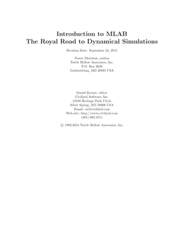 Introduction to MLAB the Royal Road to Dynamical Simulations