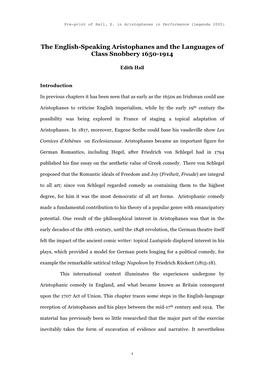 The English-Speaking Aristophanes and the Languages of Class Snobbery 1650-1914