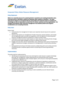 Water Resource Management Policy