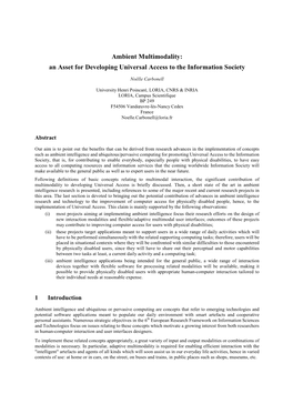 Ambient Multimodality: an Asset for Developing Universal Access to the Information Society