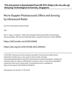 Micro‑Doppler Photoacoustic Effect and Sensing by Ultrasound Radar