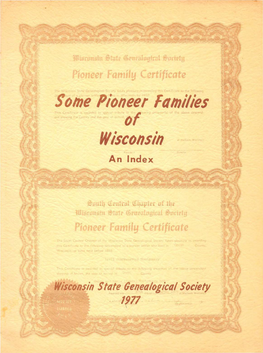 Some Pioneer Families of Wisconsin