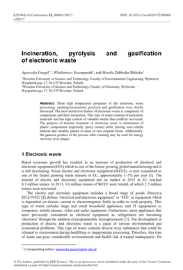 Incineration, Pyrolysis and Gasification of Electronic Waste