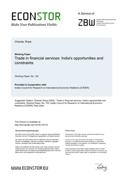 Trade in Financial Services: India's Opportunities and Constraints