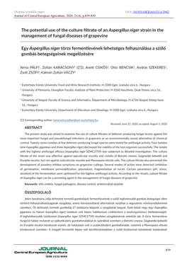 The Potential Use of the Culture Filtrate of an Aspergillus Niger Strain in the Management of Fungal Diseases of Grapevine Egy A