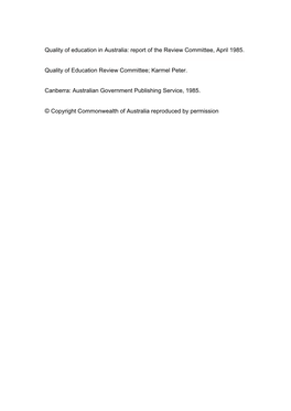 Quality of Education in Australia: Report of the Review Committee, April 1985