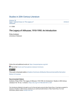 The Legacy of Althusser, 1918-1990: an Introduction