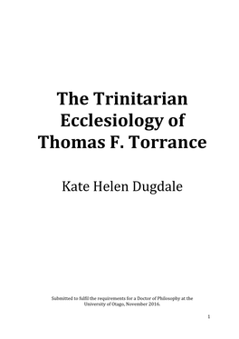 The Trinitarian Ecclesiology of Thomas F. Torrance