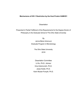 Mechanisms of HIV-1 Restriction by the Host Protein SAMHD1