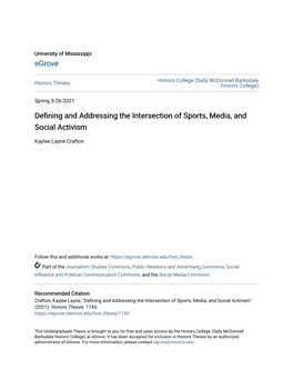 Defining and Addressing the Intersection of Sports, Media, and Social Activism