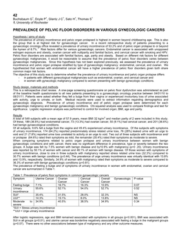 Prevalence of Pelvic Floor Disorders in Various Gynecologic Cancers