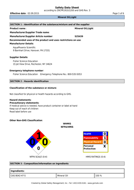 Safety Data Sheet According to 29CFR1910/1200 and GHS Rev