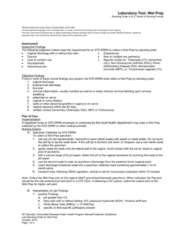 Laboratory Test: Wet Prep Standing Order in N.C