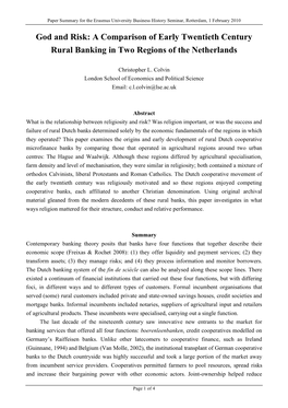 A Comparison of Early Twentieth Century Rural Banking in Two Regions of the Netherlands