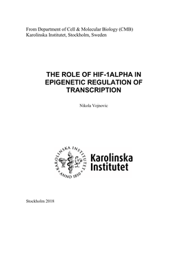 The Role of Hif-1Alpha in Epigenetic Regulation of Transcription