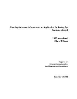 Planning Rationale in Support of an Application for Zoning By-Law