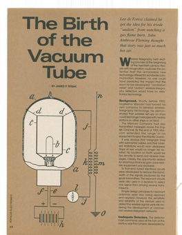 Lee De Forest Claimet\He Got the Idea for His Triode ''Audion