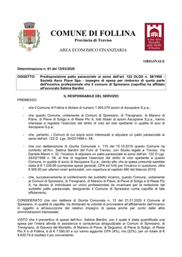 COMUNE DI FOLLINA Provincia Di Treviso