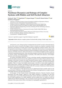 Nonlinear Dynamics and Entropy of Complex Systems with Hidden and Self-Excited Attractors