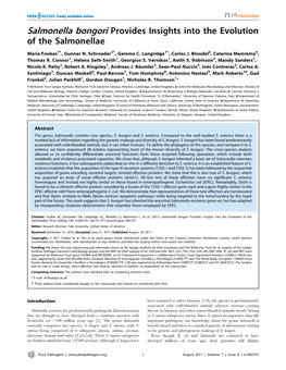 Salmonella Bongori Provides Insights Into the Evolution of the Salmonellae