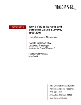 World Values Surveys and European Values Surveys, 1999-2001 User Guide and Codebook