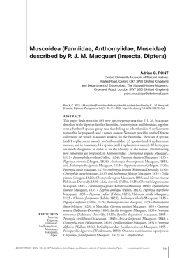 Fanniidae, Anthomyiidae, Muscidae) Described by P