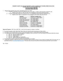 And Intermediate Algebra (MAT 099) Course Articulation Agreement