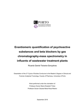 Enantiomeric Quantification of Psychoactive Substances and Beta Blockers by Gas Chromatography-Mass Spectrometry in Influents of Wastewater Treatment Plants